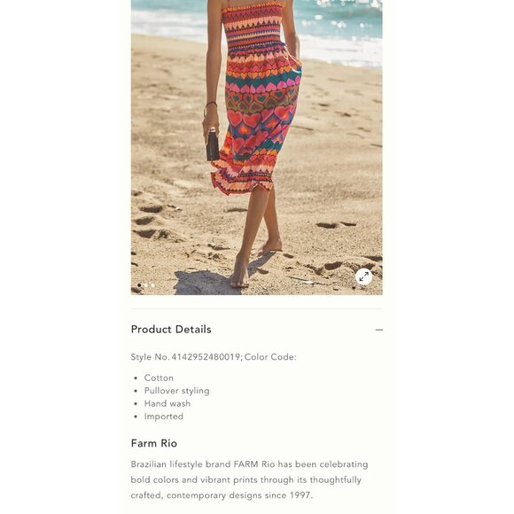 New NWT Farm Rio Anthropologie Beaded Heart Smocked Cover-Up Dress Size Small - Picture 9 of 10